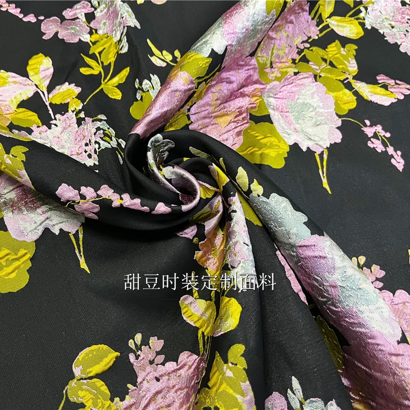 Yarn-dyed Brocade Jacquard Fabric Flower Dress Trench Coat Clothing European Brand Fashion Design Sew Wholesale Cloth by Meter