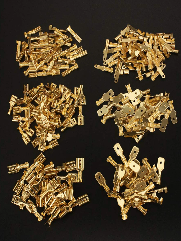 200 Stück Kupfer-Crimp-Steckverbinder (weiblich und männlich) für Kfz-Lautsprecherkabel, Flaggenschnurverbinder 2,8/4,8/6,3 mm mit Ummantelung – Detail 9