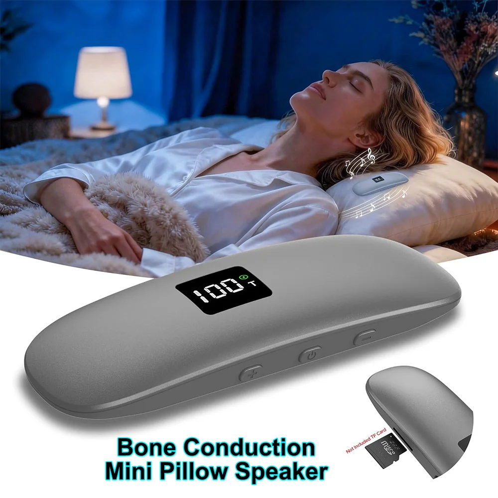 Pillow Speaker Ultra-Thin Bone Conduction Mini Bluetooth Speaker with TF Card & Auto-Off Timer LED Display Sleep Aid Sound Box