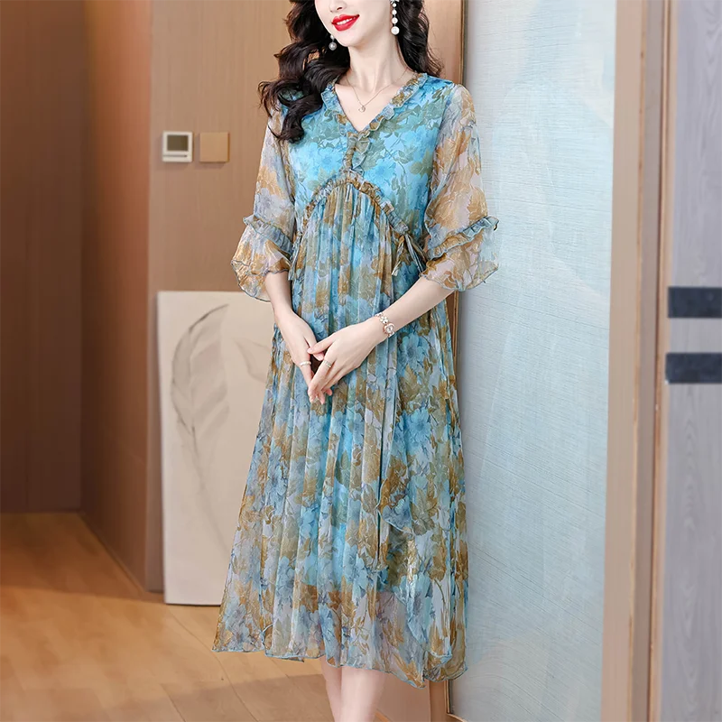 2025 vestido Midi bohemio de lujo para playa, Vestidos informales elegantes para fiesta nocturna, Vestidos ceñidos Vintage de gasa para vacaciones de verano para mujer