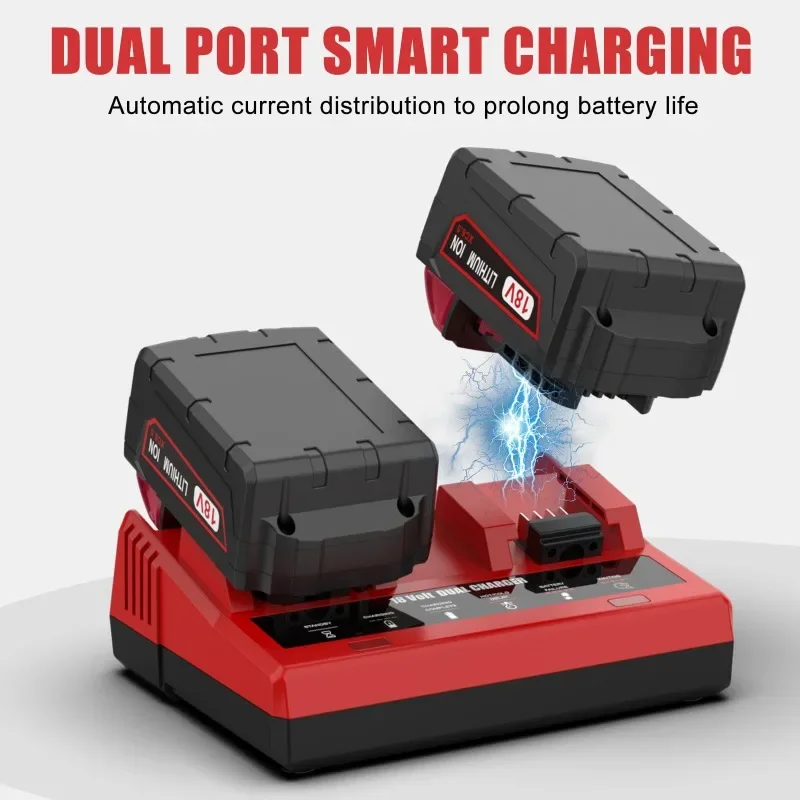 18V Dual-Port Battery Charger Power Tool Battery Charger Rapid Charger Replacement Compatible for Milwaukee 18V Lithium Battery