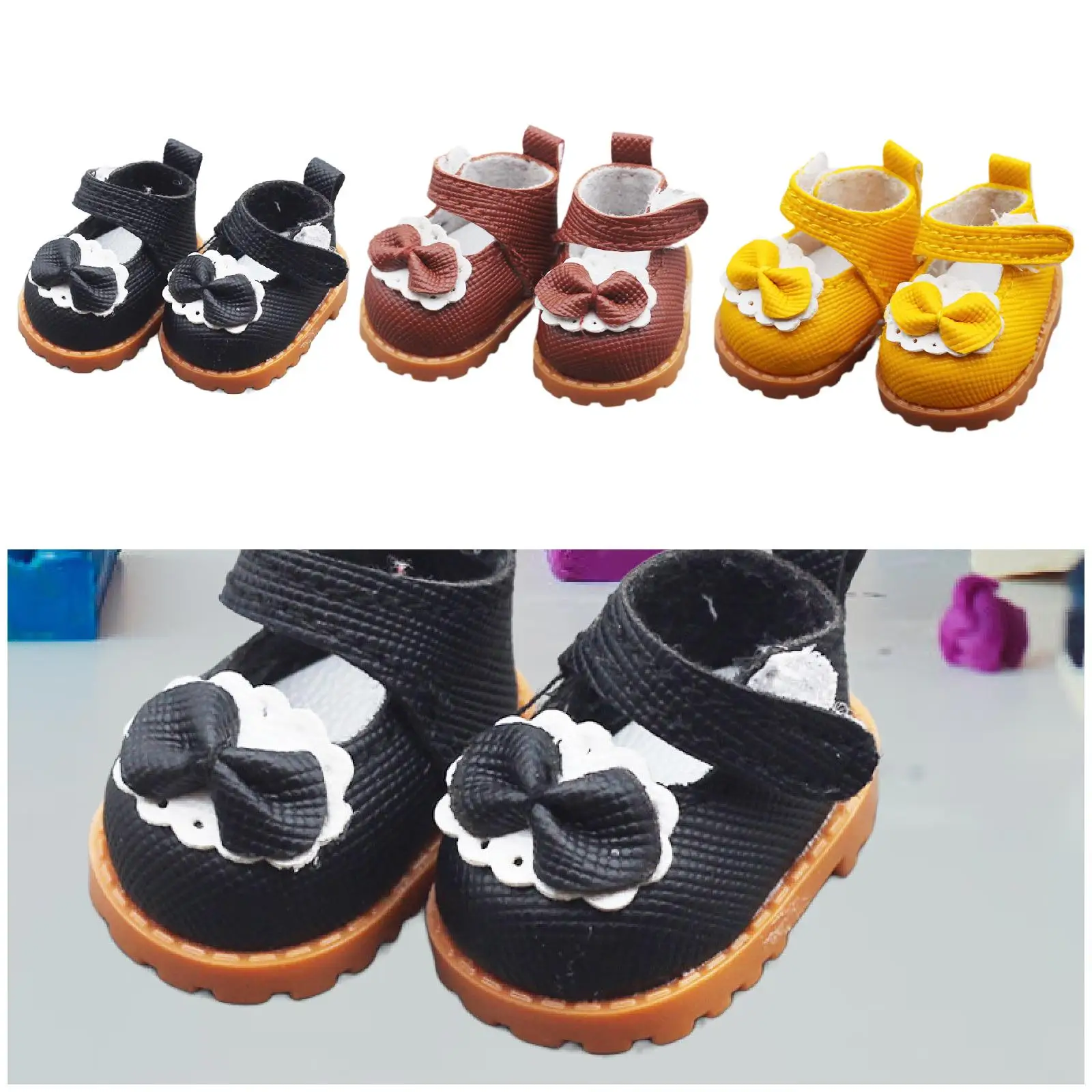 Mini boneca sapatos fantasias para meninas, design bowknot confortável artesanal, DIY atraente, brinquedo para fazer brinquedos, presente, 6"