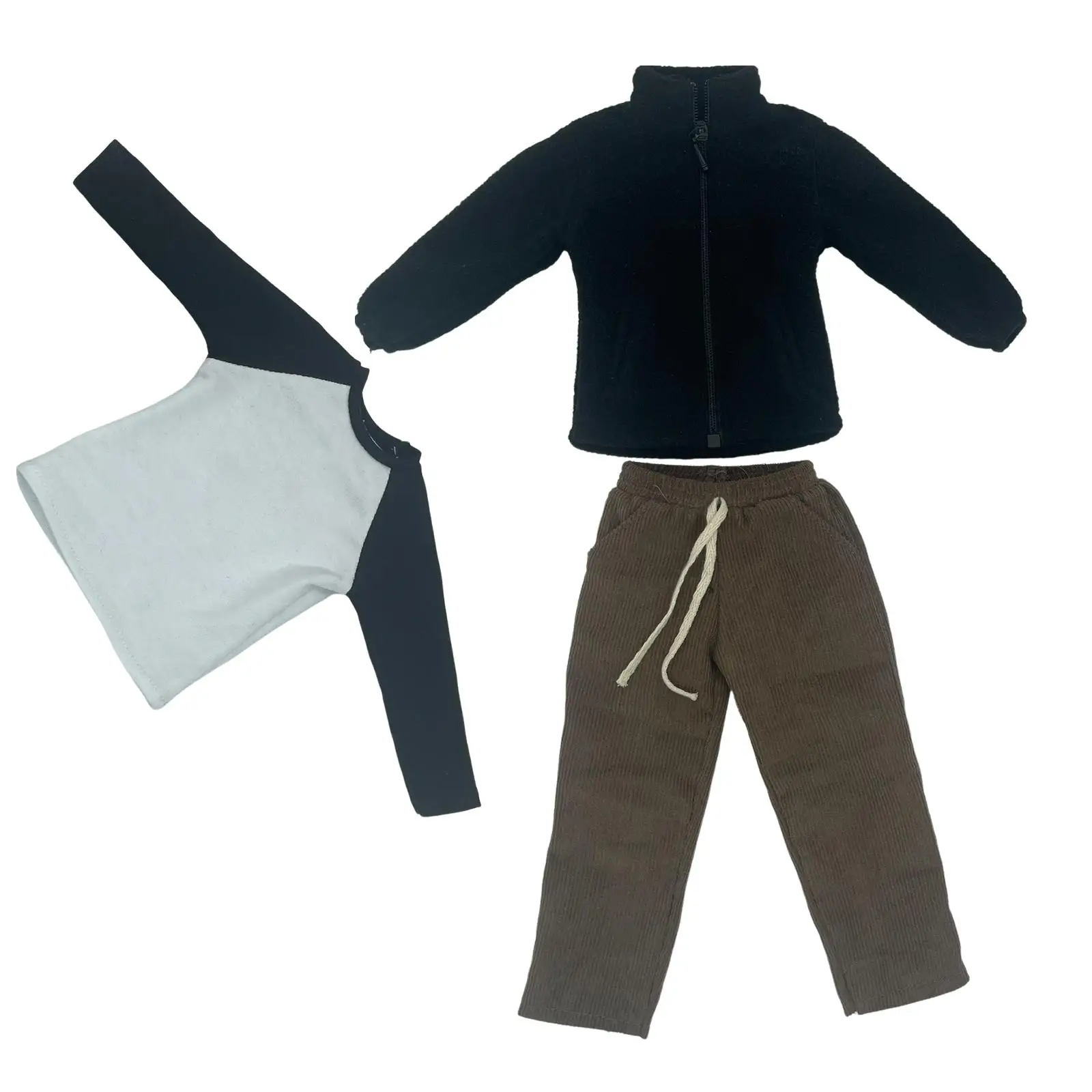 

3Pcs 1/6 Scale Men Figure Fleece Jacket and T Shirt Pants, Miniature Clothing for 12 inch Figures Accessory