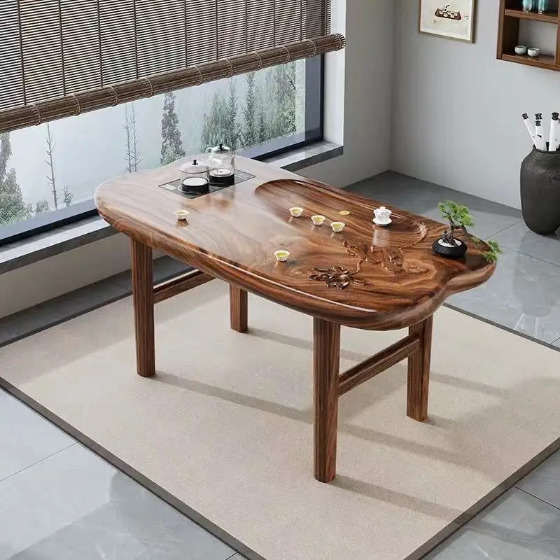 

Walnut solid wood tea table and chair combination balcony office household coffee table living room