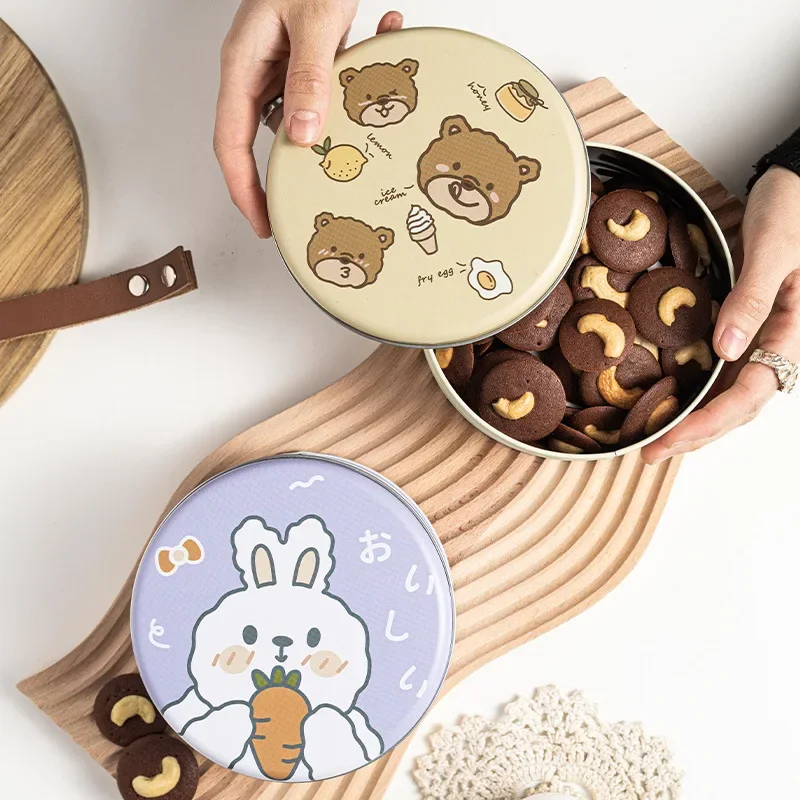 Cute Gift Tea Candy Storage Box Cartoon Round Cookie Candy Chocolate Gift Box Home Organizer Tinplate Coffee Sugar Tea Container