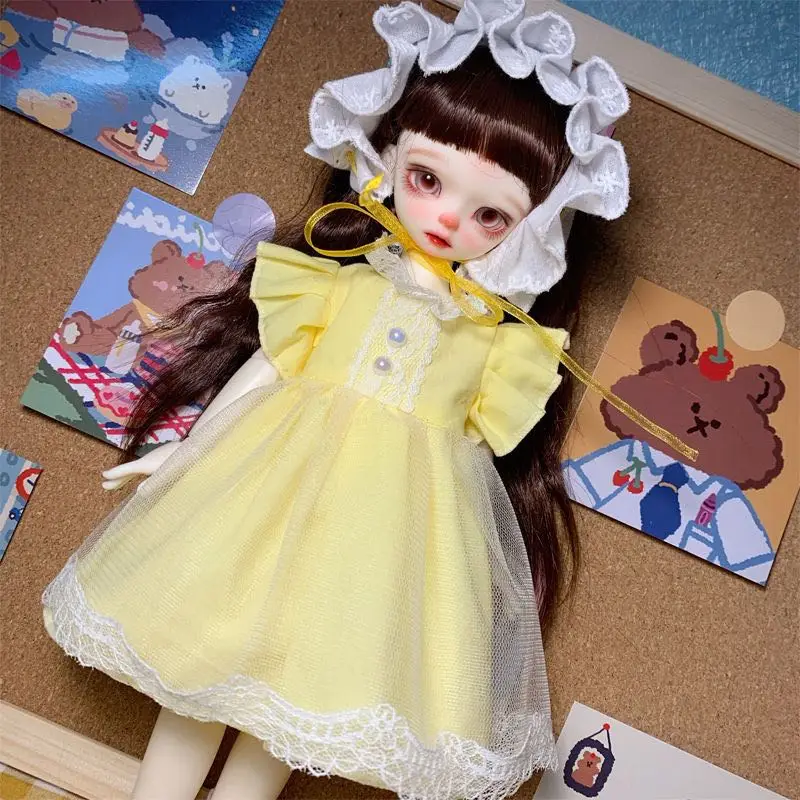 Bjd doll dress 1/6 30cm cremoso giallo maniche svasate gonna vestiti giocattolo (adatto per accessori per bambole 1/6)