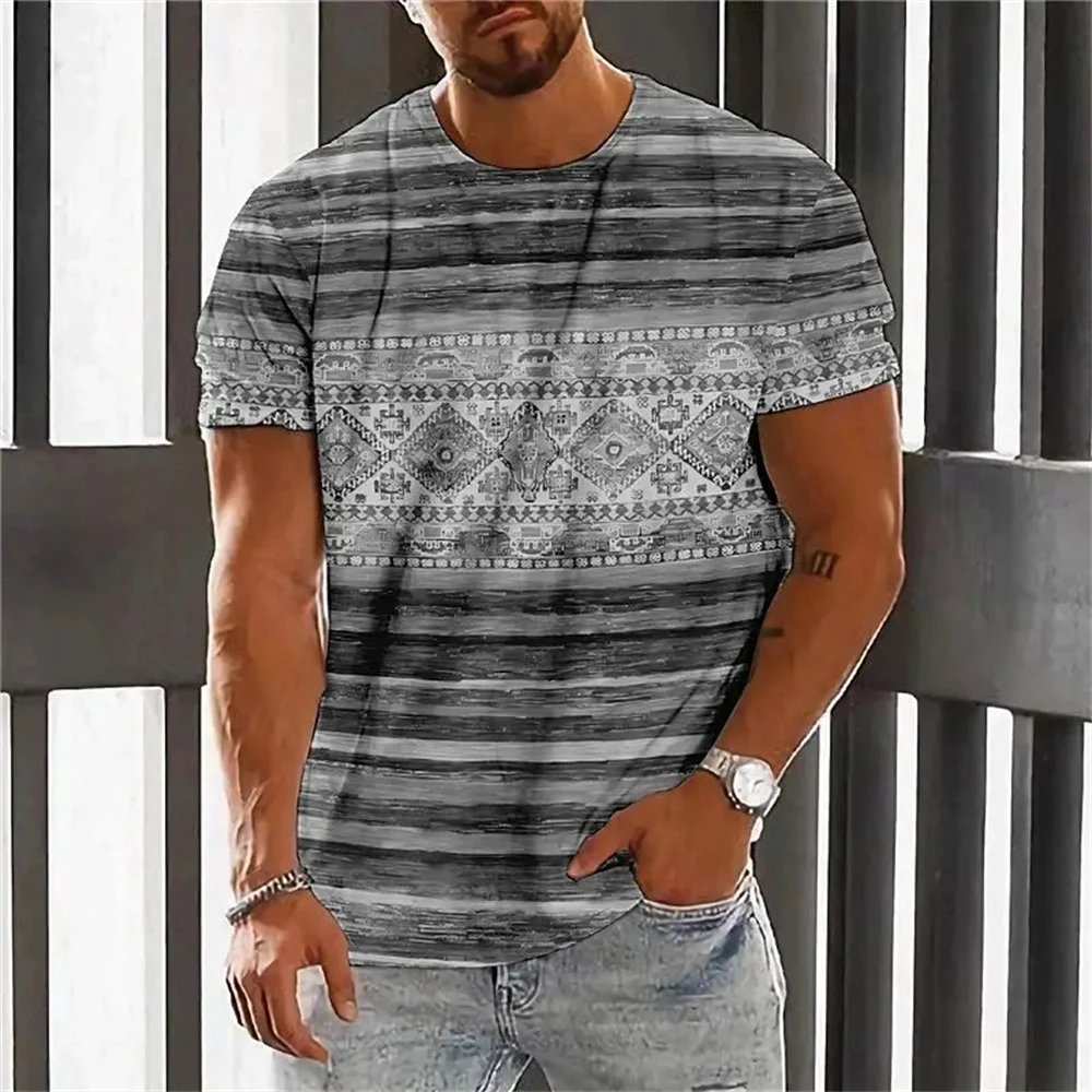 Bohemian 3D Print T Shirt for Men Ethnic O-Neck Short Sleeve Tops Geometric Harajuku Men's T-Shirt Loose Tees Shirt Man Clothing