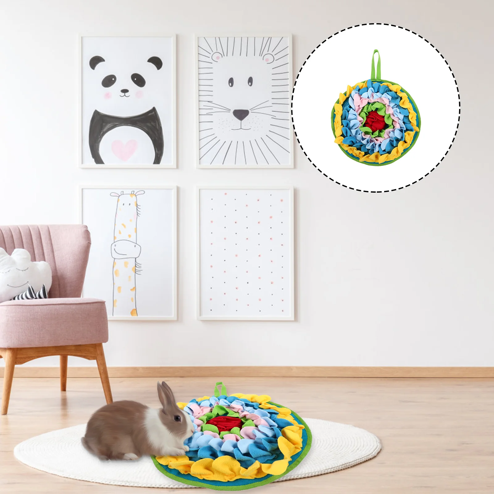 

Pet Snuffle Mat For Rabbits Non-Slip Rabbit Foraging Mat Slow Feeding Cushion Bunny Interactive Food Dispenser For Small