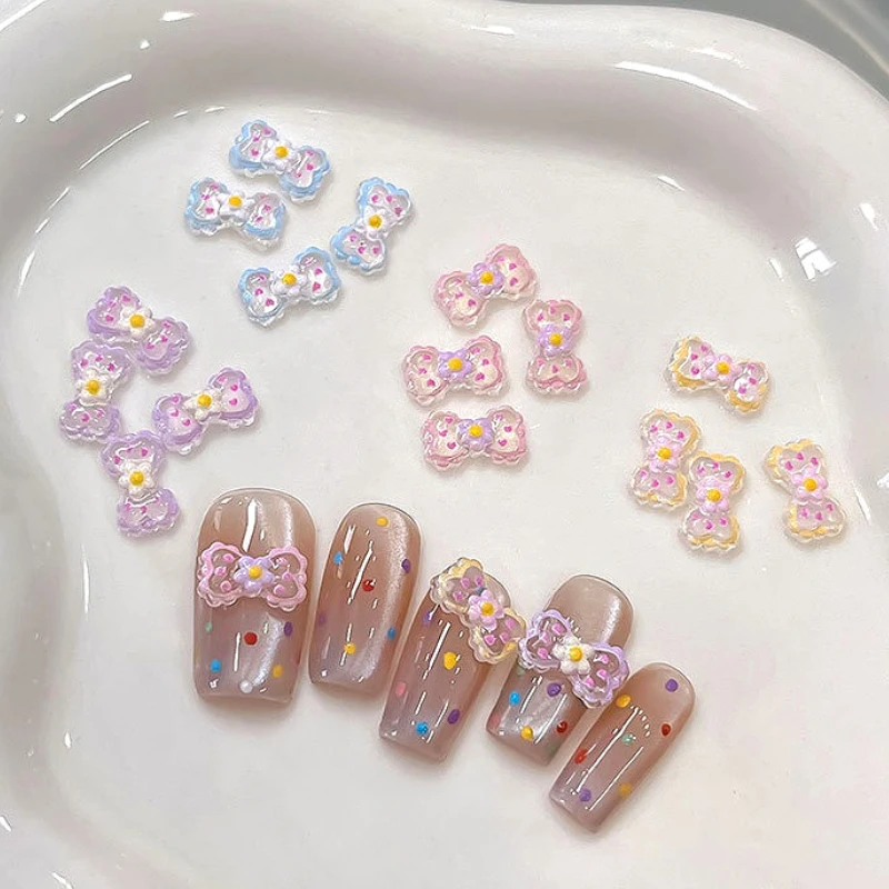 

Dreamy Ice Transparent Polka Dot Bowknot Bow Tie Rhinestone Aurora Ribbon Charm Colored Nail Art Decoration Manicure Accessories