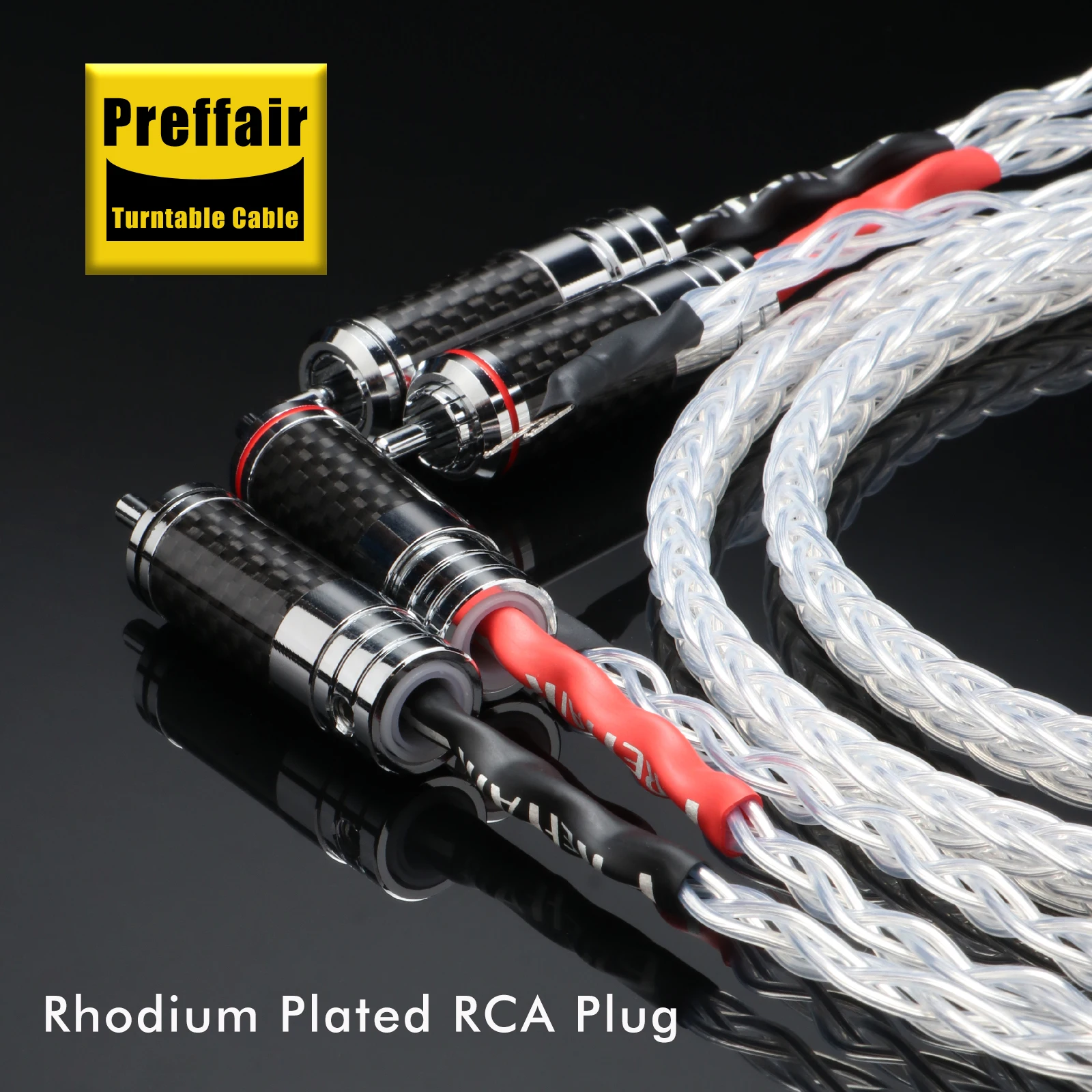 Preffair L303 12Core OCC Silver Plated Turntable Phono Cable Carbon Fiber Rhodium Plated 2RCA to 2RCA Audio Wire