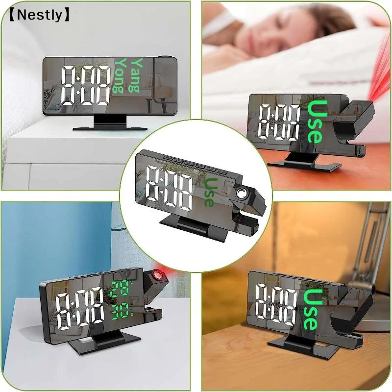 LED Digital Alarm Clock Projection Clock With 180°Rotatable Projector Mirror Large Screen Projection Clock For Home Table〔Nest〕