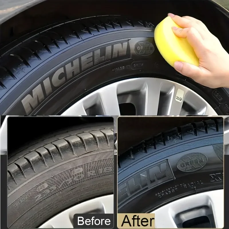 Car Tire gloss wax - UV resistant and safely used on rubber/plastics - Restores tire gloss