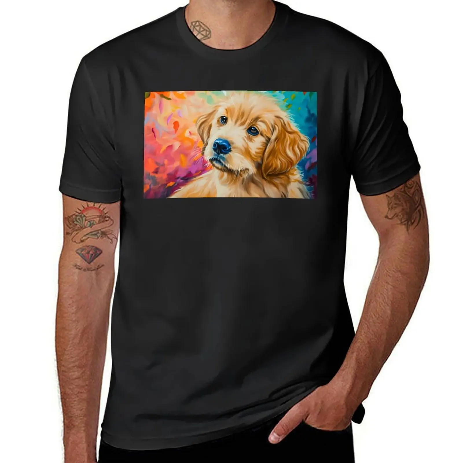 

Cute adorable golden retriever puppy, pet dog pup colorful painting artwork art T-Shirt new edition mens workout shirts