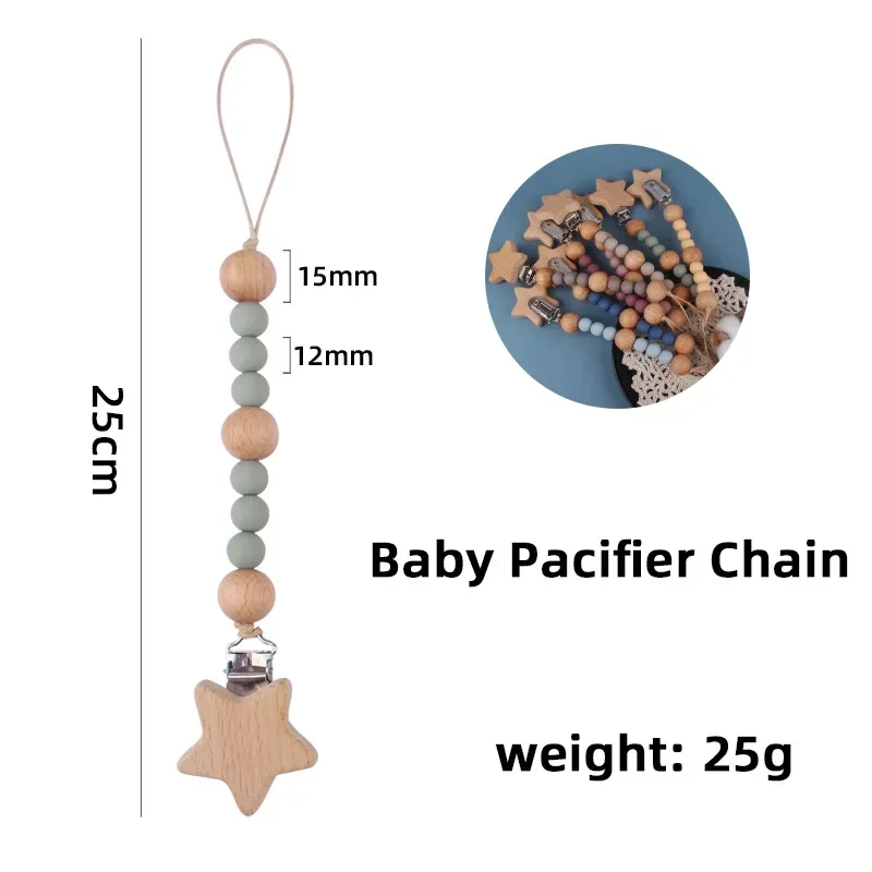 Clip per ciuccio per bambini BPA Free Safe Silicone perline di faggio Clip per capezzolo fittizio Chian Newborn Teethers Toys accessori per neonati