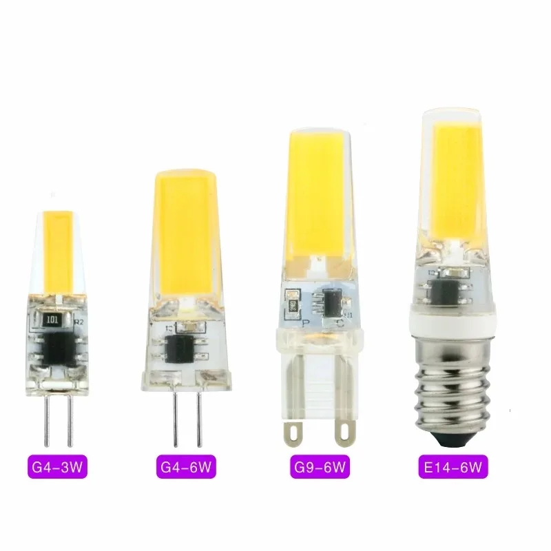 Pop 10pcs/lot LED G4 G9 E14 3W 6W Light Bulb AC/DC 12V 220V LED Lamp COB Spotlight Chandelier Lighting Replace 30W 60W Halogen L