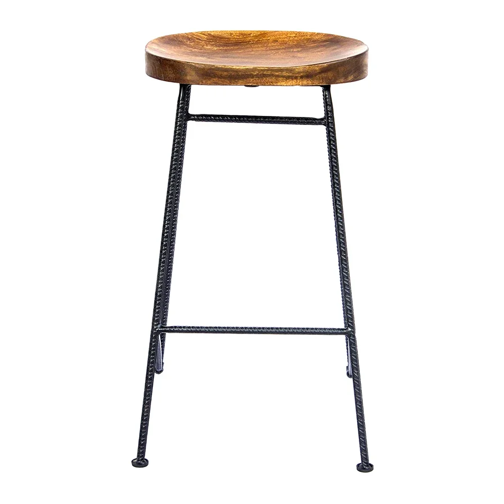 Bar stool Black powder coated legs with mango wood top metal bar chairs modern big bar stools for sale