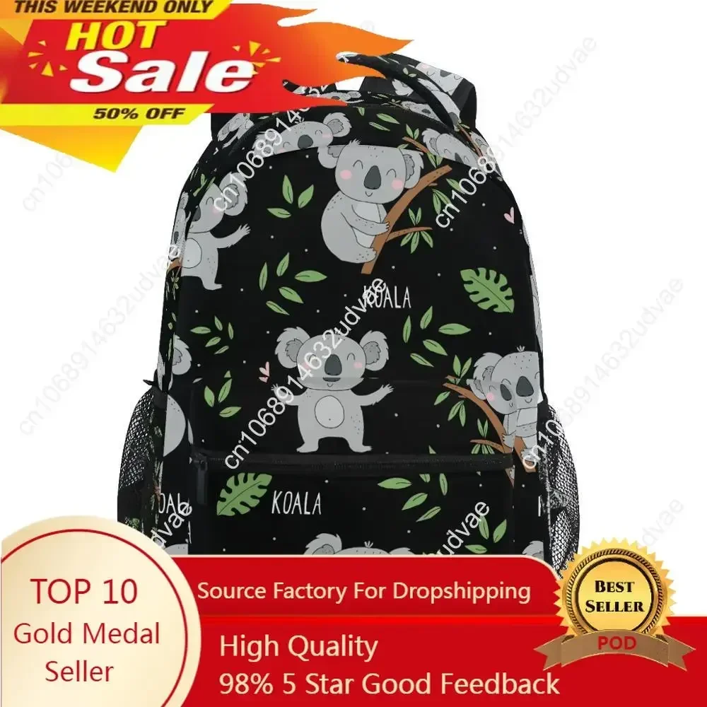 Teenagers School Bag Boys And Girls School Backpack Koala Print Black Backpack For Men Women Work Travel Laptop Backpack Mochila