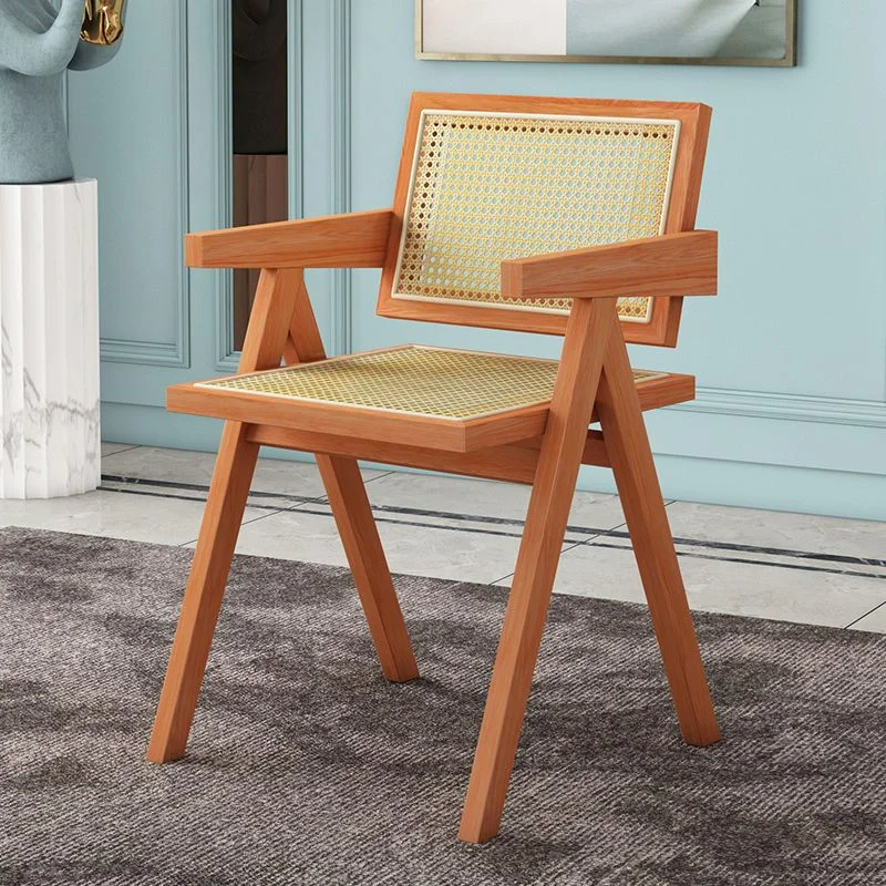 

Solid Wood Rattan Chair Classic Nordic Dining Chair Retro Chinese Household Leisure Rattan Chair Vanity Stool Living Room Chairs