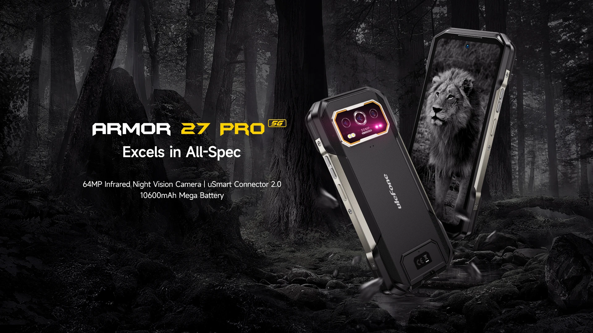 Ulefone Armor 27 Pro 5G Rugged Phone 10600mAh Smartphone Android 14 50MP Main Camera Up to 24GB+256GB NFC Mobile Phone