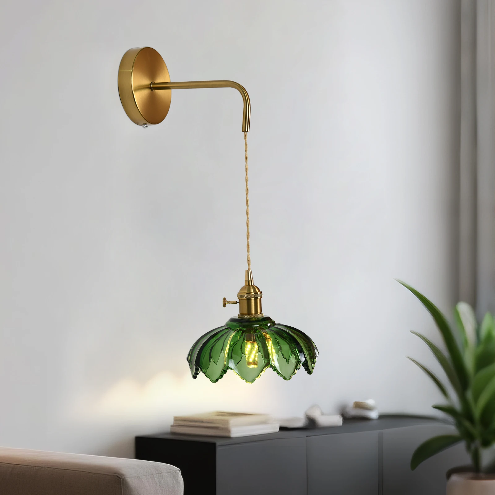 

Nordic Style Simple Led Wall Lamp Fixtures Bedroom Living Room Bar White Green Glass Copper Hanging Lamp Lights Home Wall Decor