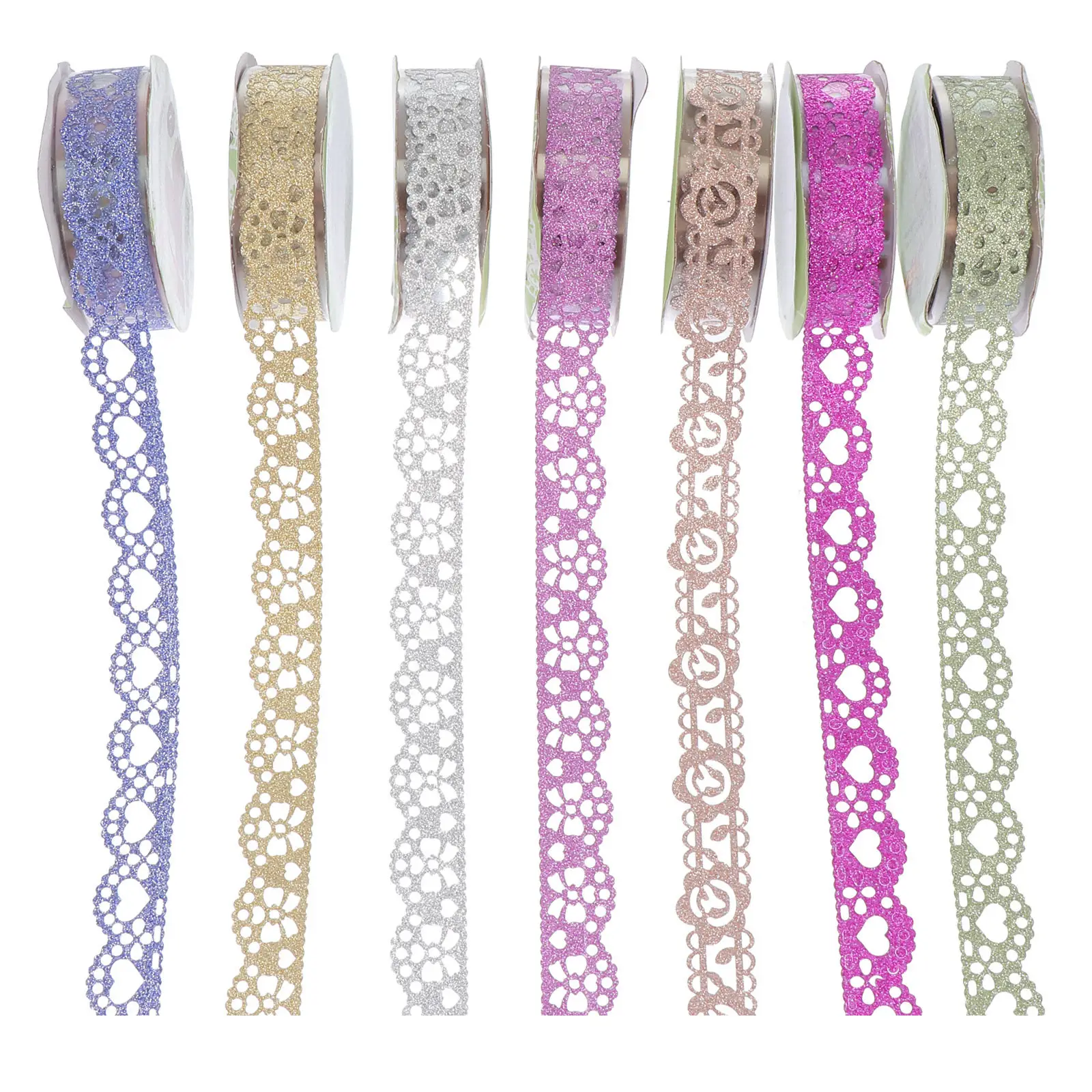

7 Rolls Glittery Lace Tape Decorative Adhesive Craft Tape for Planner Diary Scrapbooking Art Projects DIY Decoration