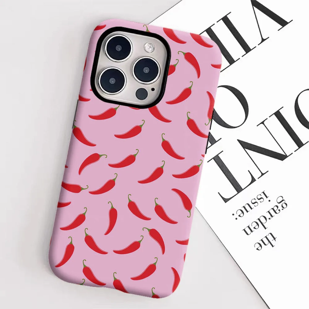 Funda de teléfono 2 en 1 con patrón de chili de pantalla completa adecuada para iPhone 17 16 15 14 13 12 11 Pro/Max/Plus contraportada anticaída
