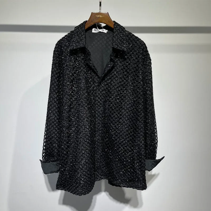 

Wholesale 2023 Spring Dark Fashion Two-piece Mesh Design Loose Lapel Shirt Street Trend Women's Shirt