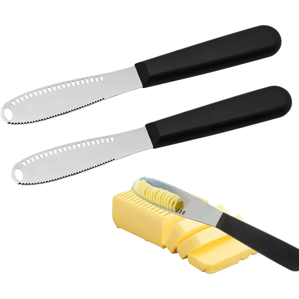 

2 Pcs Butter Knife Spreader with Holes, 3 in 1 butter knife, butter curler knife, Grater with Ergonomic Handle, stainless