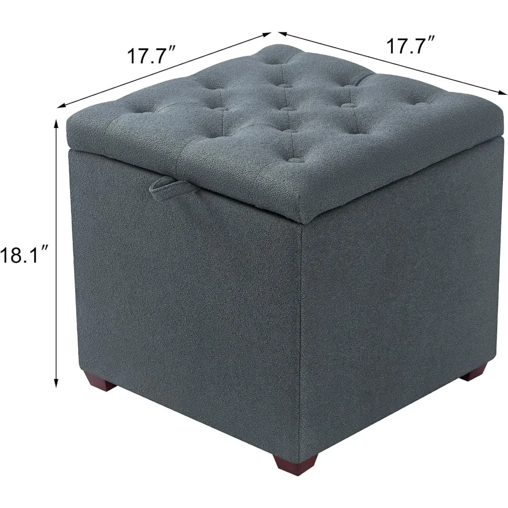 مسند تخزين مربع رمادي مقاس 18 بوصة من Adeco مع صينية، وطاولة قهوة عثمانية صغيرة مكعبة تتميز بأظافر باريس المزخرفة، مثالية لـ #3