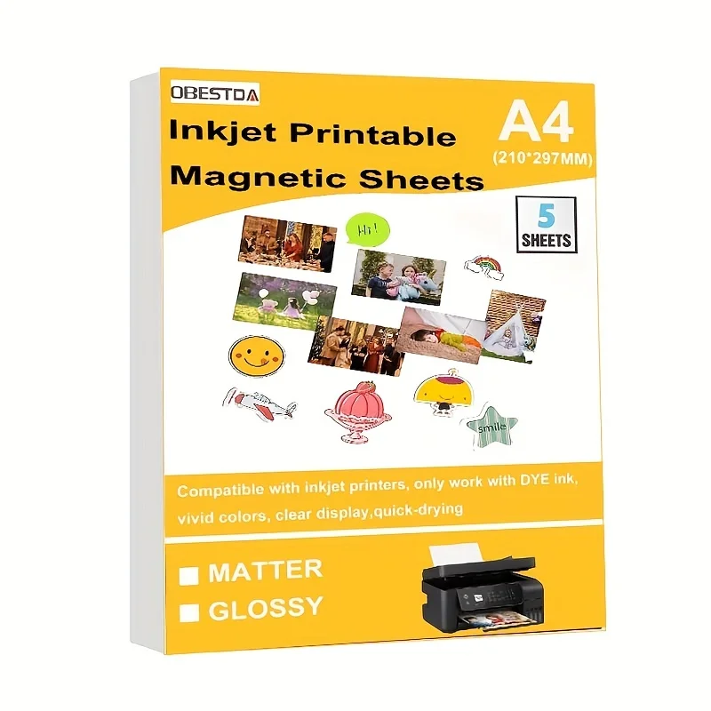 5 sztuk A4 magnetyczny błyszczący papier fotograficzny druk atramentowy magnetyczny papier fotograficzny drukowanie matowy magnetyczny DIY naklejki na lodówkę