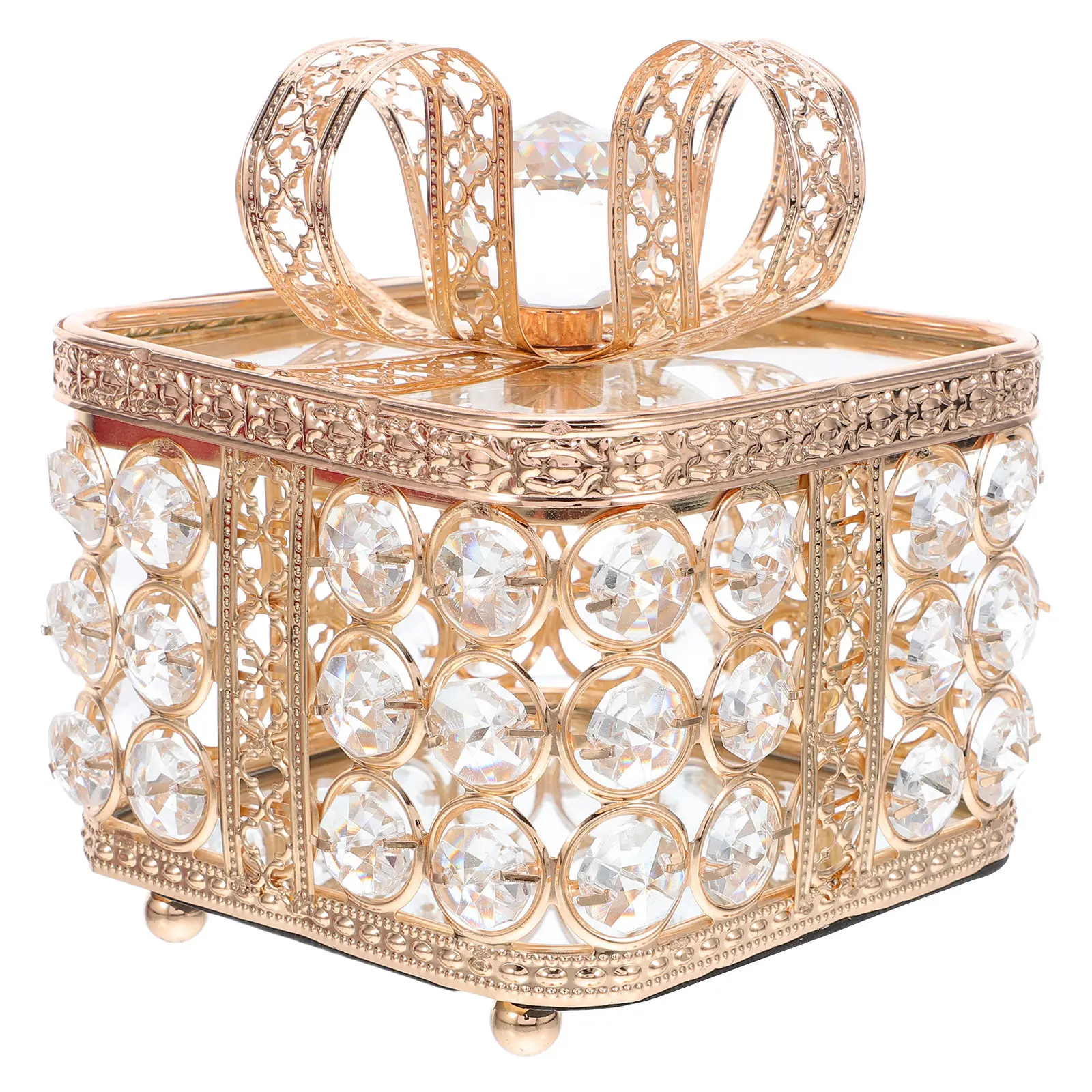 

Vintage Jewelry Box Retro Metal Bow Design With Crystal Accents Mirror Finish Trinket Organizer For Rings Earrings Necklaces