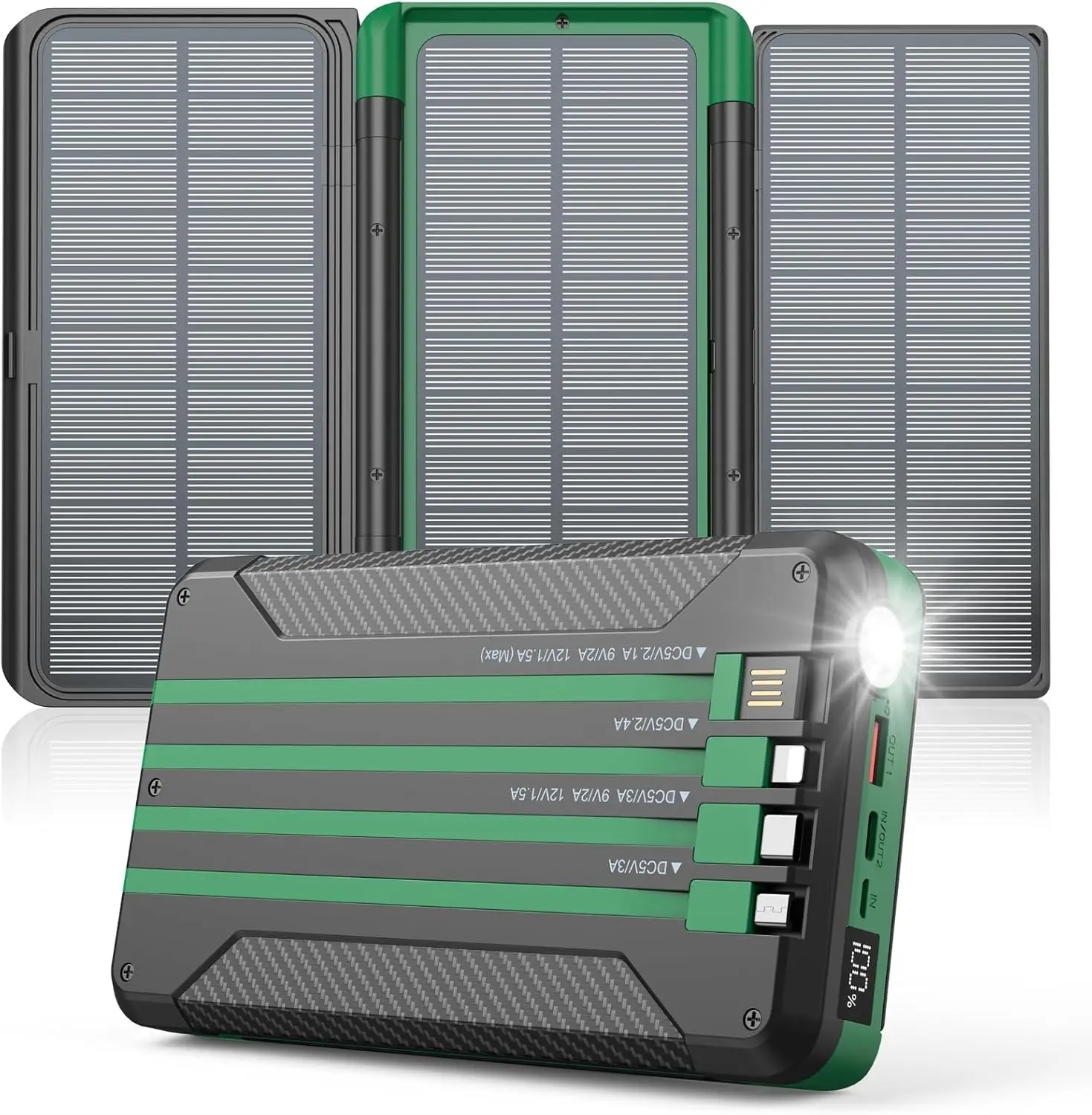 

Солнечный Power Bank на 46800 мАч с 4 кабелями, быстрой зарядкой PD20W, LED-дисплеем и SOS-фонариком для кемпинга