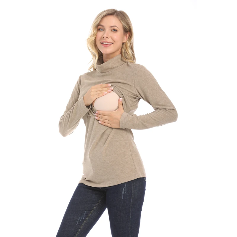 

Emotion Moms Winter Turtleneck Warm Long Sleeve Cotton Maternity T-shirt Lactation Tops Breastfeeding Clothes For Pregnant Women