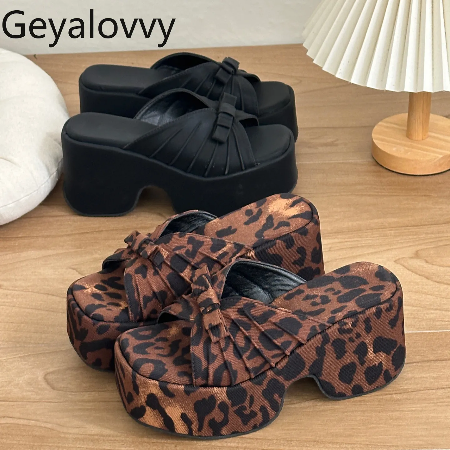 

Vintage Leopard Print Slippers Women's Summer Open Toe Outdoor Bowknot Non-slip Chunky Platform Slingback Heeled Sandals Trendy