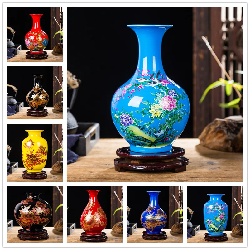 Chinese Style ceramics Vase Jingdezhen Black Porcelain Crystal Glaze Flower Vase Home decoration accessories Handmade Vases - view 2
