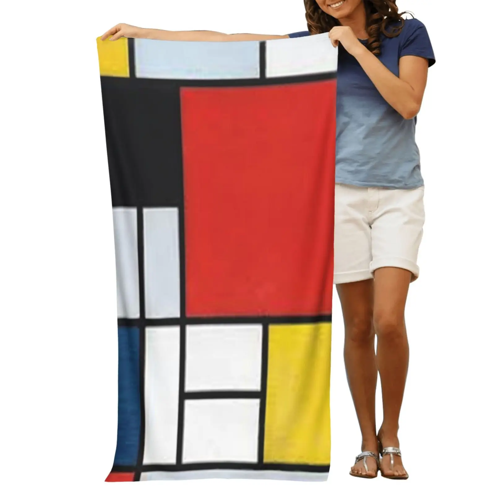 Piet Mondrian – serviette de voyage en tissu microfibre douce, planche de couleur abstraite rouge bleu jaune blanc carré