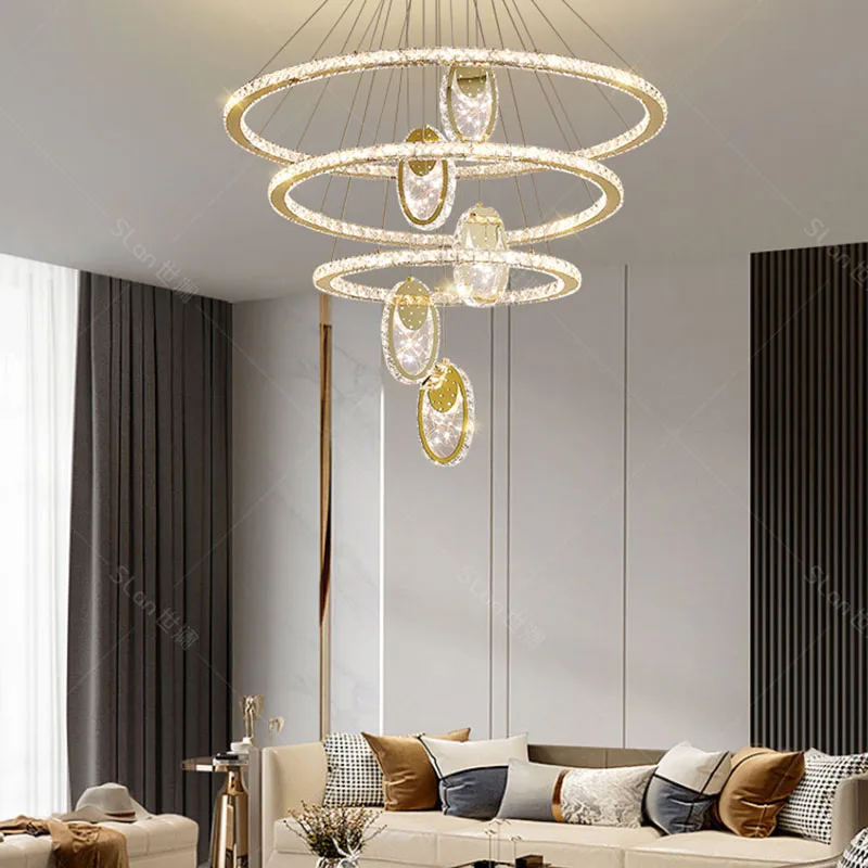 Modern Crystal Chandelier for Home Decoration, Stair Pendant Lamp, Living Room Pendant Lights, Iluminação Interior