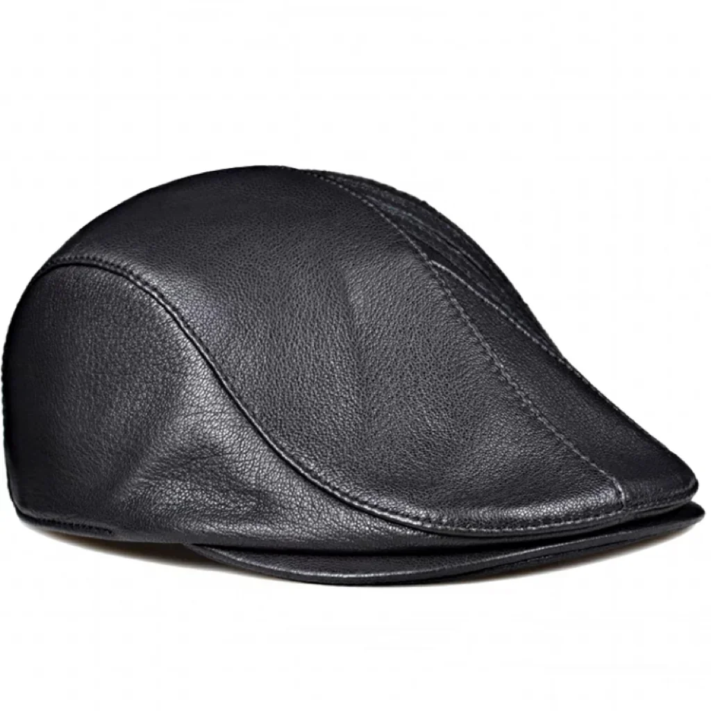 Men's First Layer Sheepskin Leather Hat Winter Berets Male Warm Ear Protection Cap 100% Genuine Leather Dad Hat Wholesale Leisur