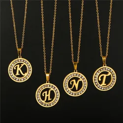 Top Quality Women Girls Initial Letter Necklace Gold Color 26 Letters Charm Necklaces Pendants Stainless Steel CZ Jewelry Gift