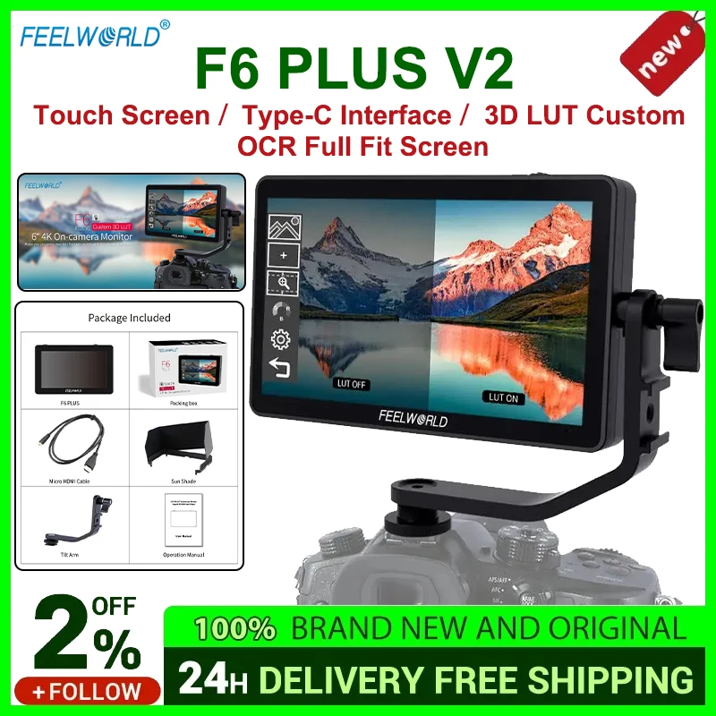 FEELWORLD F6 PLUS V2 4K Monitor 6 Inch on Camera DSLR Field Monitor 3D LUT Touch Screen IPS FHD 1920x1080 Video Camera