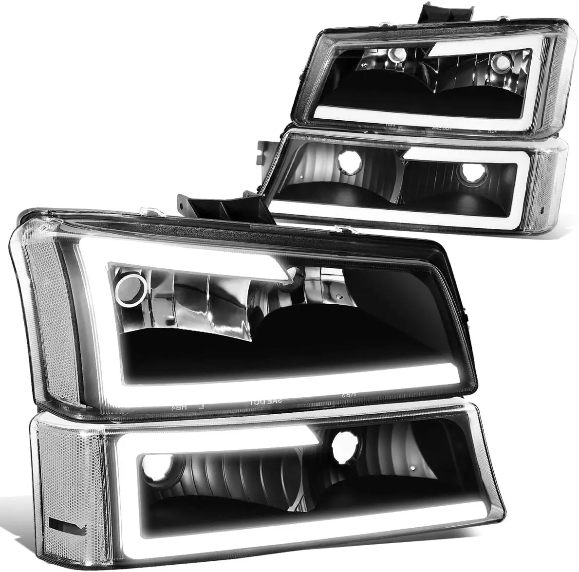 

4PCS LED DRL Headlight Lamps Compatible with Chevy Silverado Avalanche 1500 2500 3500 03 04 05 06 / Chevy Silverado Classic Mode