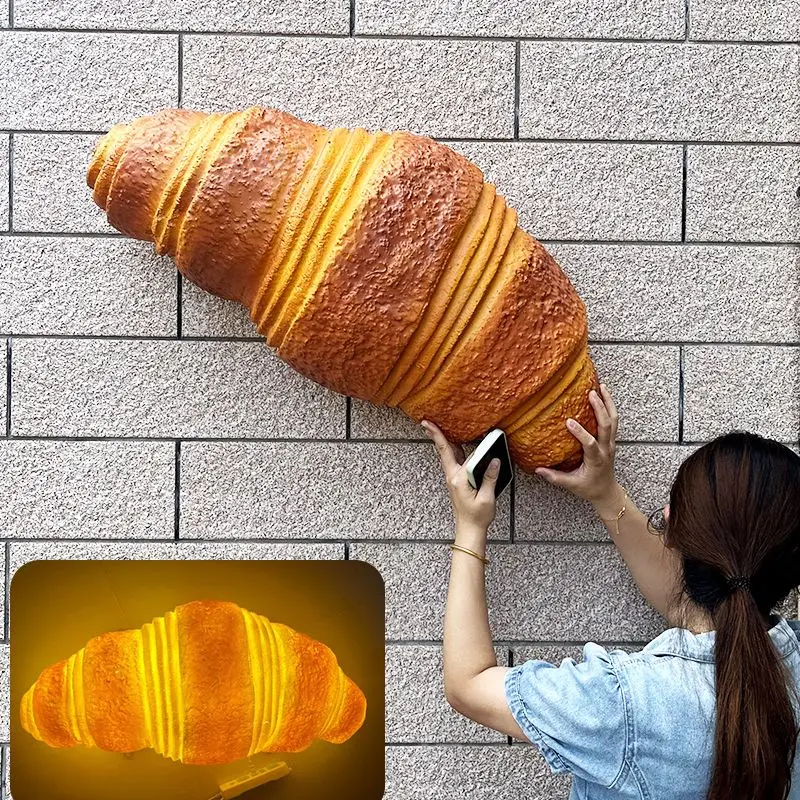 luminous croissant sculpture simulation bread, model signboard door croissant decoration bakery three-dimensional light box