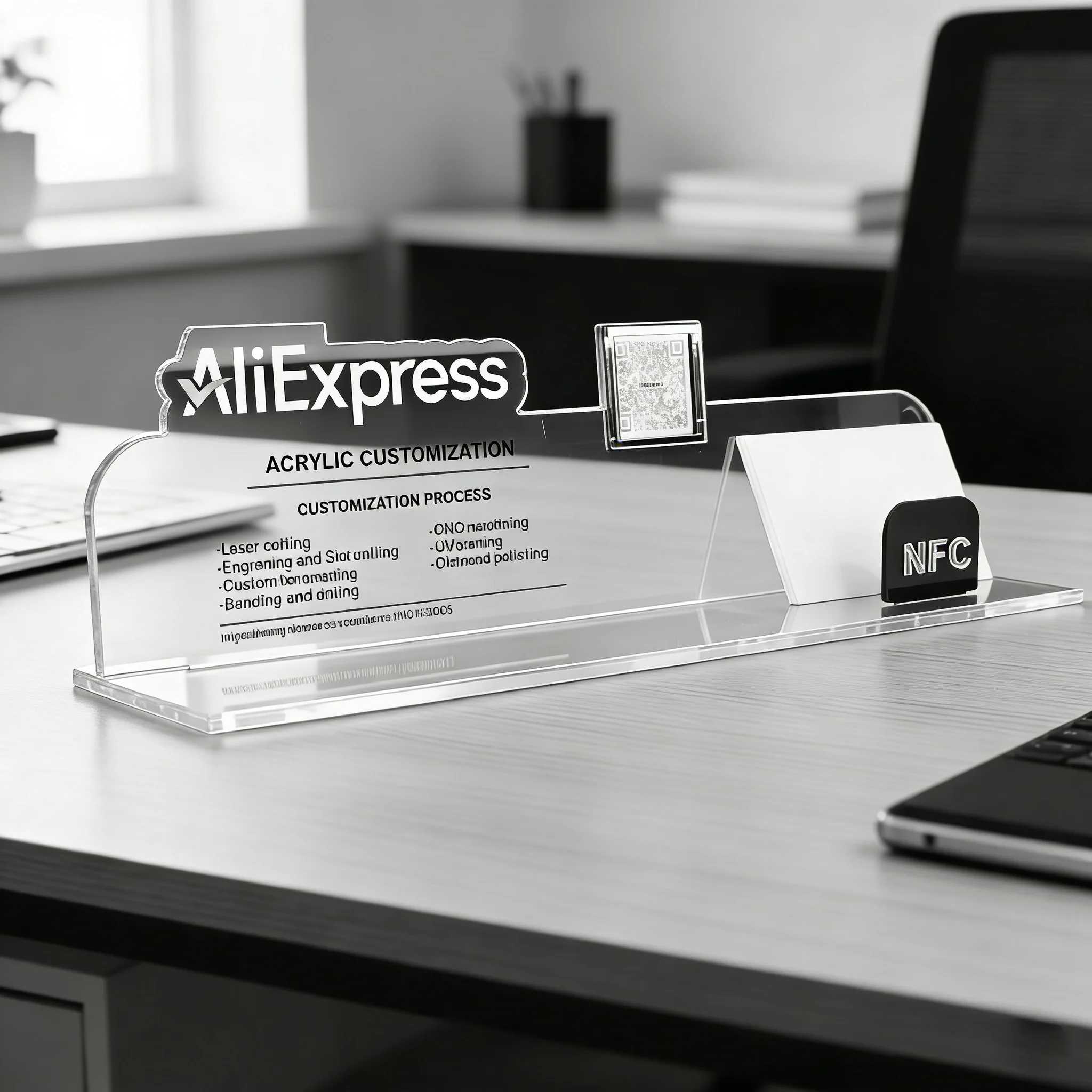 Custom Business Card NFC QR Code Acrylic Social Media Signs Scan QR Code Personalized Follow Standing Acrylic Gold Icon Plate