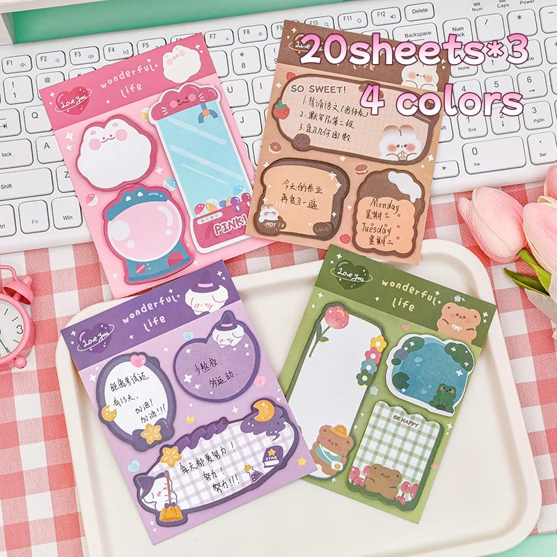

Fashion Color Stickers Sticky Notes Students Cute Message Notepads Reusable Adhesive Memo Pads Stationery Notes 60/240sheets