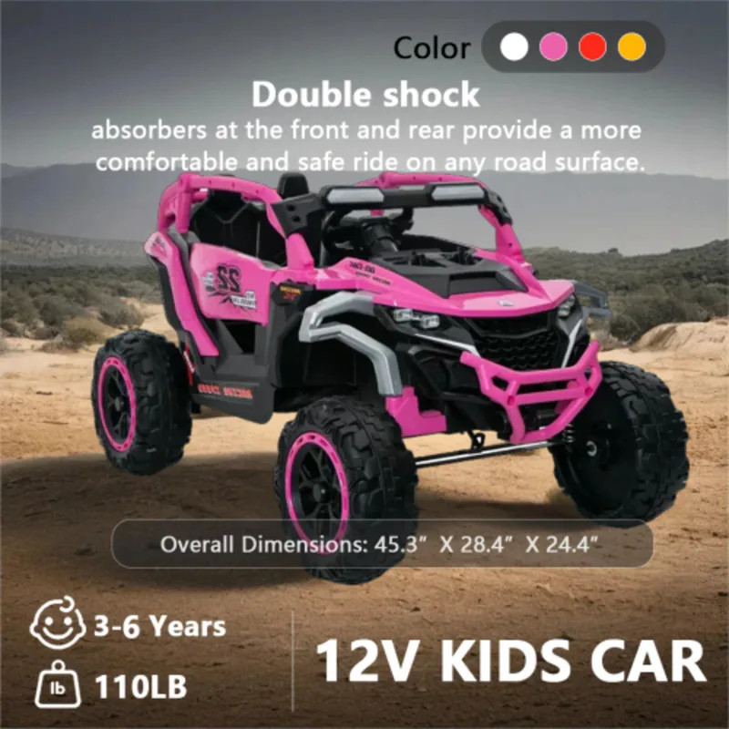 Kids 12V Electric Ride On Truck Car Models Remote Control Front Rear Shock Suspension 2 Seater UTV Flashlights
