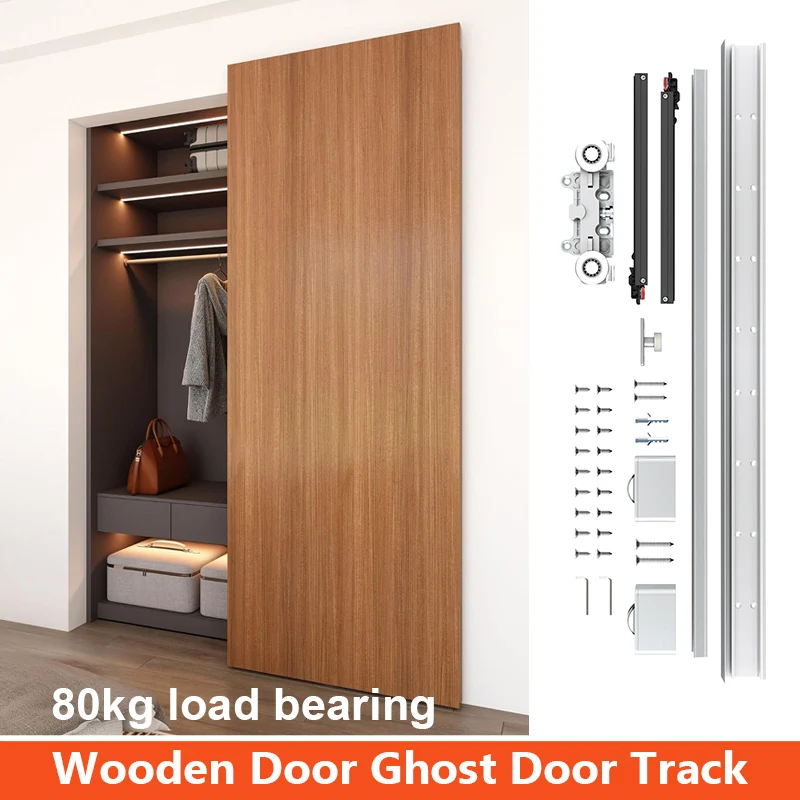 Sliding Doors System Concealed Sliding Barn Door Hardware 32in-52in Rail Kit Home Ghost Interior Sliding Hidden Doors Track
