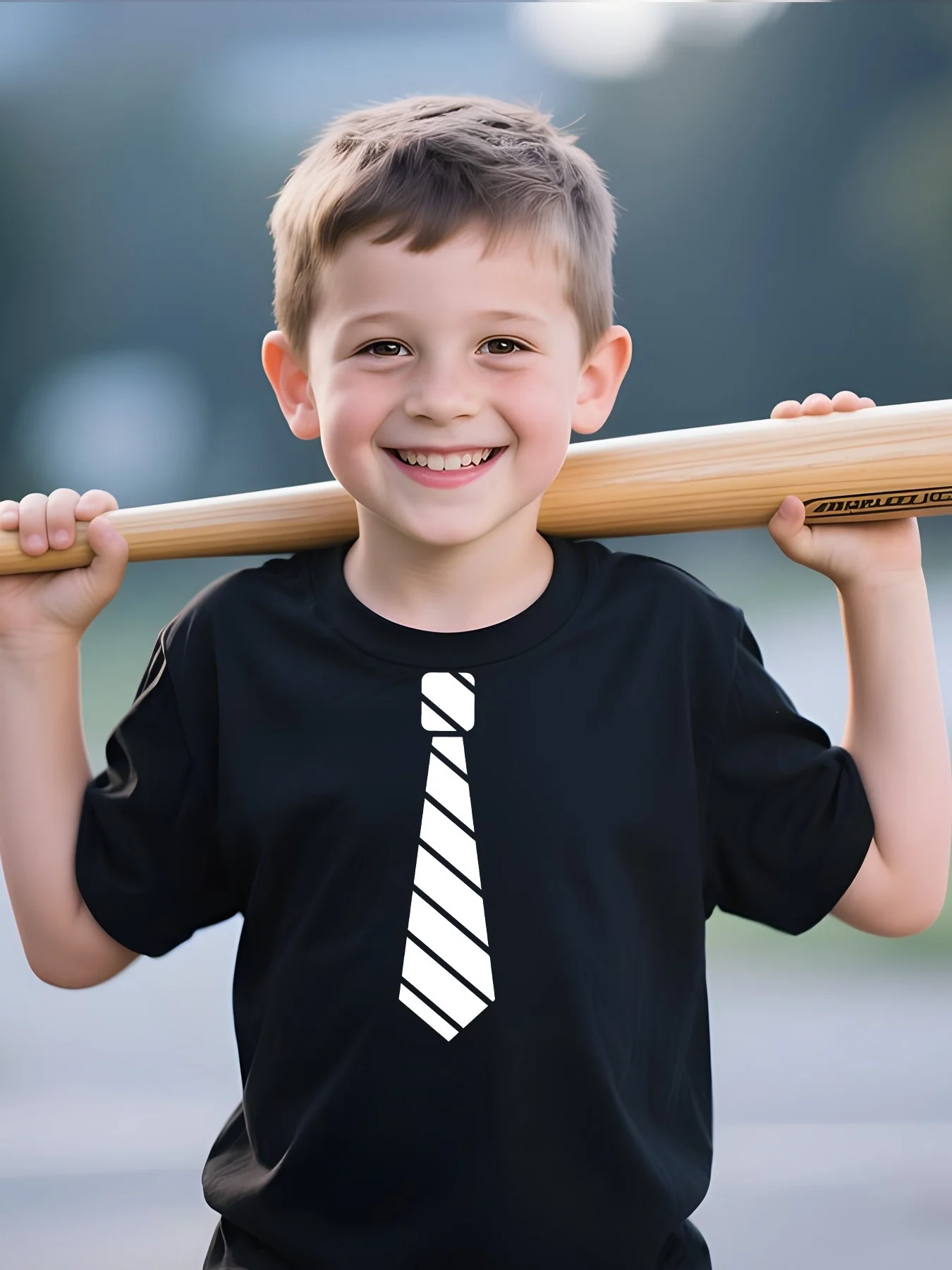 Interesting Fake Collar with Casual and Comfortable Round Neck Short Sleeved T-shirt for Boys, Summer Trendy Parent-child Top