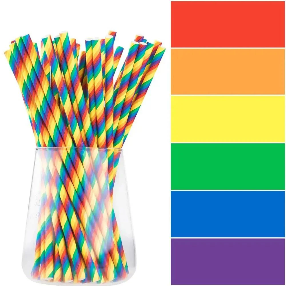 

50/100pcs Rainbow Straws Colorful Degradable Eco-friendly Disposable Drinking Straws Wedding Birthday Party Paper Straw Supplies