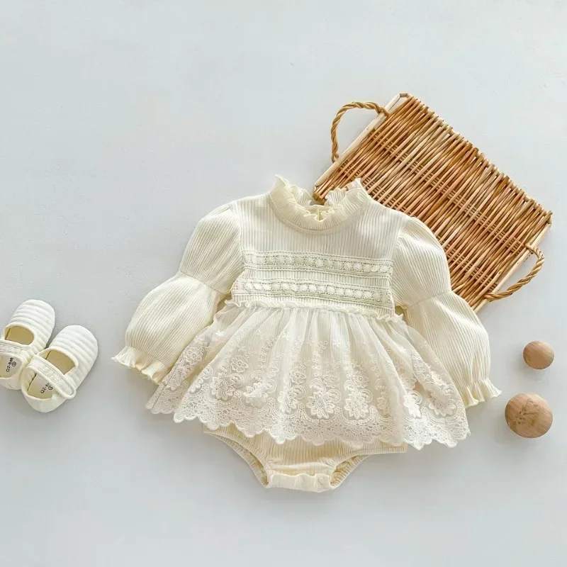 Spring Autumn Infant 0-24m Romper Newborn Clothes Cotton Lace Baby Girl Bodysuit Long Sleeves Princess Baby Girls Clothing