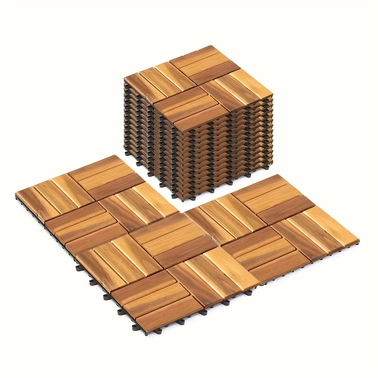 

26/54pcs Deck Tiles Interlocking Solid Wood Outdoor Flooring for Patio Porch Garden Balcony Poolside